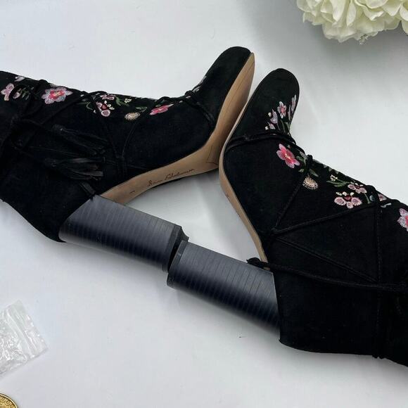Sam Edelman Black Suede Embroidered Floral Winnie Block Heel Ankle Boots Sz 8 - Picture 8 of 15